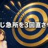 的の同じ1点に3本の矢が刺さっているイラスト。AIレビューで同じ急所を3回指摘されたことの比喩